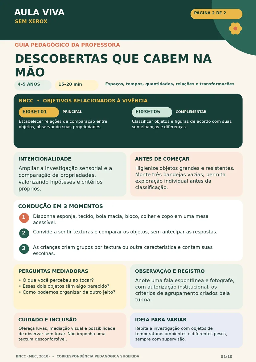 Página 2: guia pedagógico com objetivos BNCC