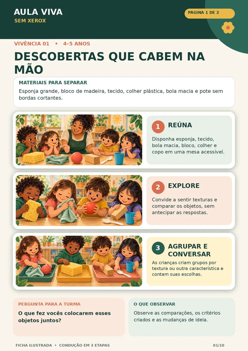 Página 1: ficha ilustrada com três etapas da atividade